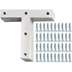 Alise T Flat Brackets,Corner Bracket Corner Brace Mending Plate Repair 120mm x 120mm Stainless Steel Flat Braces for Wood Tables, Chairs, Sofas, Beds, Cabinets, Doors and Windows,Brushed,Pack of 8