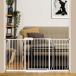 Extra Wide Baby Gate 57.5-62.2 Pressure Mounted, Child Dog Pet Safety Gates with Walk Through Door for Doorways Stairs No Drilling in Door, White
