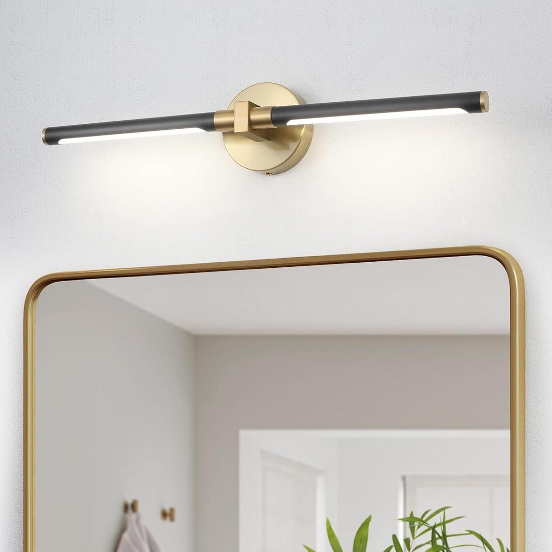 Alynzee 2025 Upgraded LED Bathroom Lighting Fixtures Over Mirror, 24 Inch 360 Rotable Black and Gold Vanity Lights for Bathroom, 11W 4000K Modern Vanity Light Fixtures Wall Lighting Sconce, CRI 90
