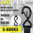 KJE Black Ratchet Straps, (4) 1" x 15' Tie Down Strap Sets + (4) Soft Loops, TPR Handles & Coated S Hook W/Safety Clip, 1800lb Break Strength, Cargo Strap for Motorcycle, ATV