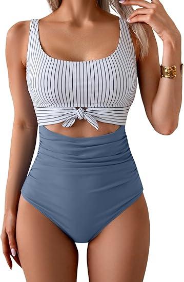 Eomenie Women's One Piece Swimsuit Tummy Control Slimming Bathing Suit Cutout Tie Knot Swimwear, Medium
