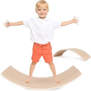 Wobble Balance Board for kids Toddler Open Ended Learning, 35 Inch Natural Wood Rocker Board for Children's Room Yoga Classroom