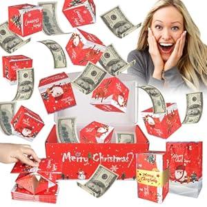 Surprise Gift Box Explosion for Money, Unique Folding Bouncing Money Box for Cash Gift, Pop-Up Explosion Gift Box, Merry Christmas Surprise Gift Boxes, Exploding Surprise Gift Box (Red)