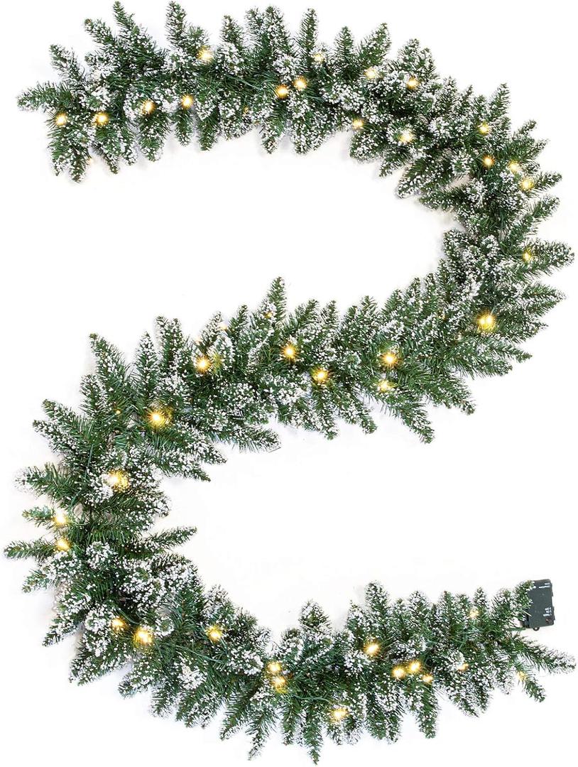 WBHome Pre-lit 9 Feet/106 Inch Christmas Garland with 100 LED Lights Holiday Decorations, Battery Operated (Batteries NOT Included)