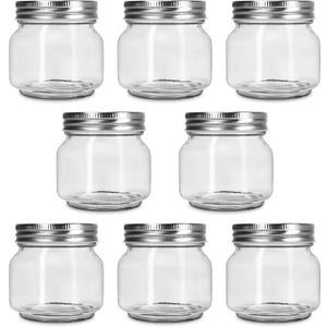 BEWAVE Glass Mason Jars, 8.5 oz Clear Glass Jars with Lids for Sealing, Regular Mouth Canning Jars for Food Storage, Snacks, Candies, DIY Projects, 8 Pack