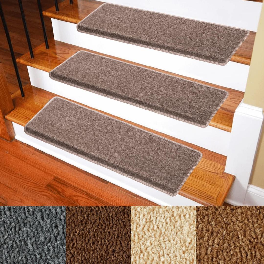Carpet Stair Treads  Non-Slip Bullnose Carpet for Stairs  Indoor Stair Pads  Self-Adhesive  Skid Resistant & Washable  14- Pack Tuscany 9.5" x 30"x 1.3"