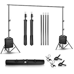 SH Backdrop Stand, 6.5 x 10 ft Adjustable Heavy Duty Photography Background Support System Kit with Spring Clamp, Sand Bag, Carry Bag, for Photo Video Studio