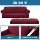H.VERSAILTEX 4 Piece Stretch Sofa Covers for 3 Cushion Couch Covers for Living Room Furniture Slipcovers (Base Cover Plus 3 Seat Cushion Covers) Upgraded Thicker Jacquard Fabric (Sofa, Burgundy)