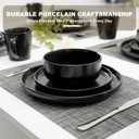EWFEN 15-Piece Ceramic Dinnerware Sets with Mugs for 4, Black Plates and Bowls Set with Classic Design, Scratch Resistant Dishes Set, Dishwasher & Microwave Safe