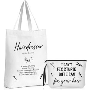 Coume 2 Pcs Hairdresser Gifts for Women Hair Stylist Tote Bag Makeup Bag Hairstylist Cosmetic Pouch Hairdresser Inspirational Canvas Pouch Funny Gift
