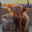 QIXIANG Highland Cow Canvas Wall Art Highland Fluffy Cattle Paintings Prints Farm Animal Pictures Wall Decor for Bathroom Frame (Highland Cow B, 16.00" x 24.00") 