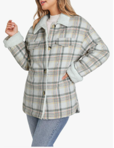 Dokotoo Winter Coats for Women Button Down Plaid Flannel Shirts Warm Sherpa Fleece Jacket size Small