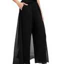 WANGZHI Women's Chiffon Dress Pant Wide Leg Flowy Palazzo Culotte Elastic Waist Casual Skirt Pant Black 2026 Fall ,Large