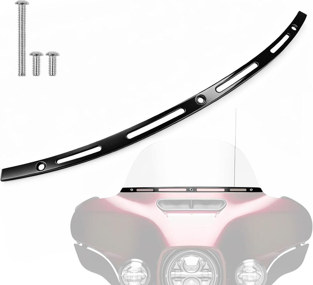 Slotted Polished Windshield Trim Batwing Windshield Trim Black | Compatible for Harley 2014-2024 Electra Glide, Street Glide, Ultra Limited and Tri Glide CNC Cut