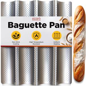 Epar French Baguette Bread Pan for Baking - 15" x 13" Non Stick French Bread Baking Pan - Perforated Long Italian Bread Pan - Baquette Baking Pan Tool - US Company (4 Slots)