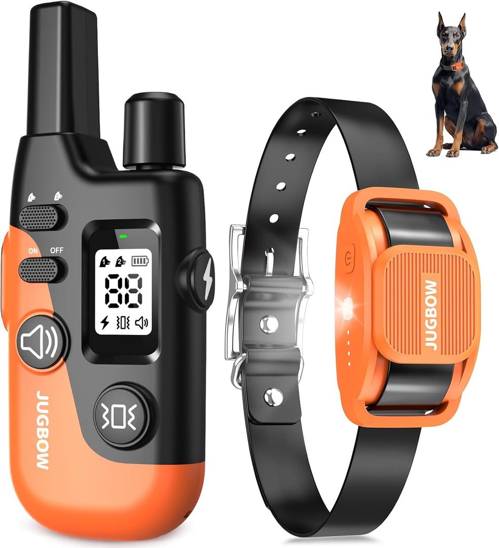 Jugbow Shock Collar for Dogs - 4200FT Dog Training Collar with Remote for 15-120lbs Medium Large Dog, with LED Light IPX8-Waterproof Rechargeable E-Collar with Beep (1-3), Vibration(1-3), Shock(0-16)