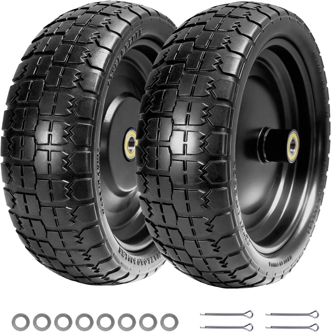 13" Flat Free Tires Compatible with Gorilla Carts,4.00-6 Solid Rubber Wheels with 5/8"Bearings,2.1"Offset Hub for Wagon Tire, Trailer Tire, Wagon Wheel Replacement,13 Trailer Tire Wheel(2-Pack)