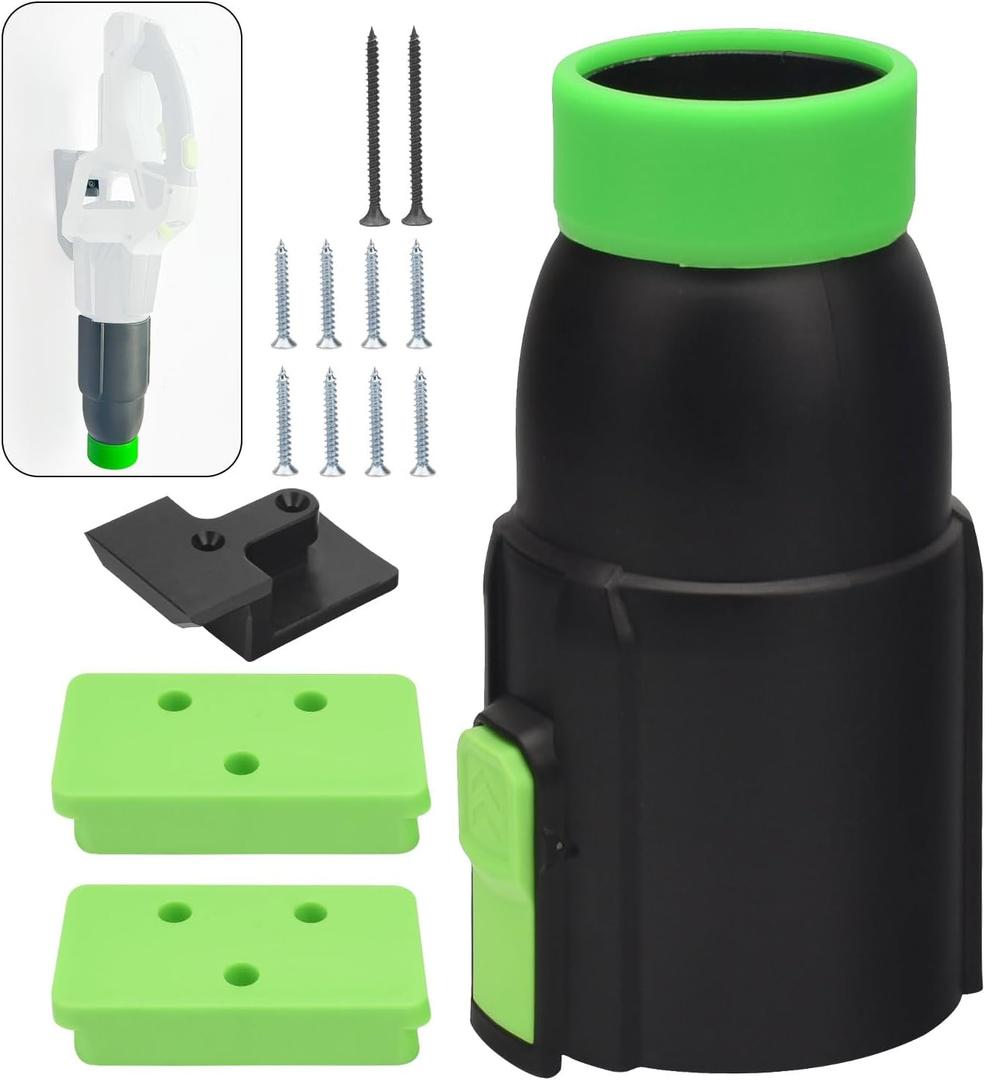 Car Drying Nozzle for EGO Power+ Leaf Blowers 530 575 580 615 650 765, Contain 1 Blower Wall Mount & 2 Mounts Battery Holders & Install Screw & Green Soft Silicone Band - 8 Inch