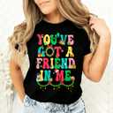 You've Got A Friend in Me Shirt Women Funny Letter Print Friends Tops Cute Vacation Holiday Short Sleeve Graphic Tees (Black, L)