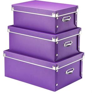 SEEKIND Storage Box, Decorative Storage Bins with Lid,3 in 1 Set,Press-Stud Fastening,Moisture-proof,Foldable for Space Saving Storage,for Clothes, Cosmetic,Blankets (Purple)