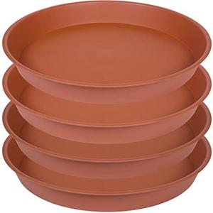 Bleuhome 4 Pack of 16 17 inch Plant Saucer Tray (15 inch Base), 2.3" Depth, Heavy Duty Deep Planter Trays for Pots, Plastic Plant Saucers for Indoors, Plant Water Drip Trays (17", Terracotta)