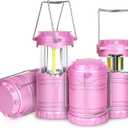 4-Pack LED Pink Camping Lanterns, Portable Camping Lights, Outdoor Handled Lamps, Essential Emergency Lights for Power Outages, Hiking, Hurricane
