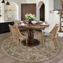 5x5 Washable Round Rug Brown Vintage Non Slip Soft Low Pile Circle Rug for Living Room Bedroom Distressed Oriental Indoor Carpet for Dining Room Office Entryway Home Decor