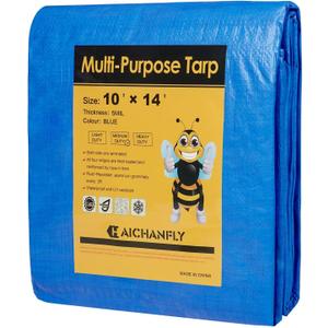 Double-Sided Waterproof Poly Tarp 10x14 Feet 5mil Thick Polyethylene Tarps, Perfect for Outdoor Use, Plastic Cover & Mat for Tent Camping Storage Boat Bikes Vehicles