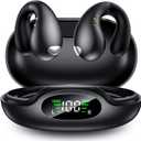 Ultra Open Ear Earbuds - Ergonomic Clip-On Earbuds, Bone Conduction Over-The-Ear Headphones with Waterproof Design, Black