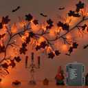 Ciyvotom 9 FT 72 LED Halloween Garland Willow Vine Twig Decor with Orange Lights and Dead Branches Black Leaves -Battery Operated for Indoor Wall Fireplace Halloween Decorations
