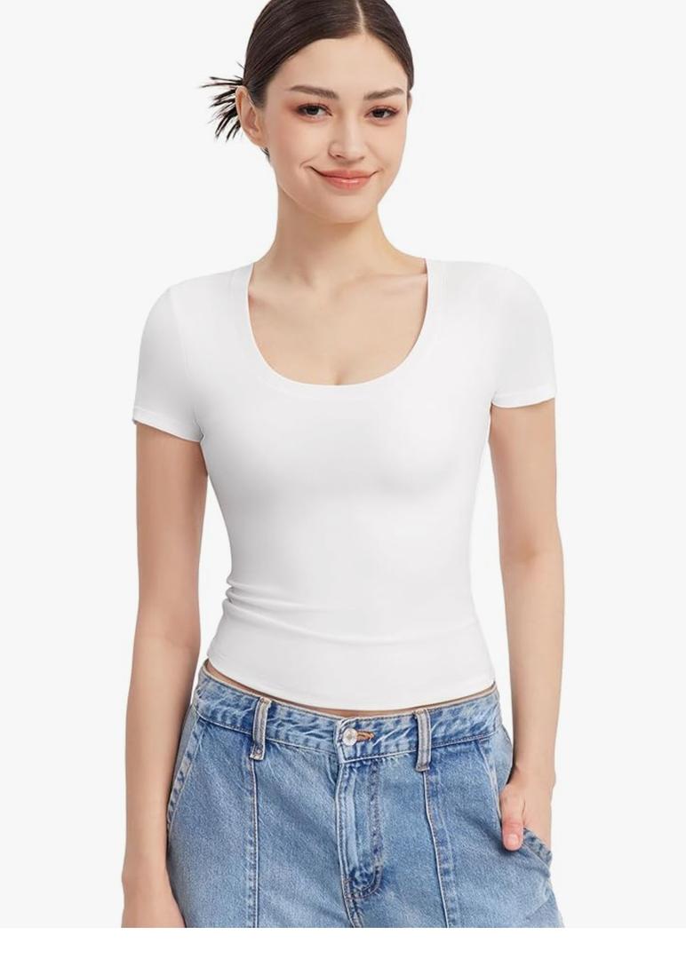 PUMIEY Women's T Shirts Short Sleeve Scoop Neck Basic Going Out Tops Fashion Slim Fit Tee Smoke Cloud Pro Collection, 2XL