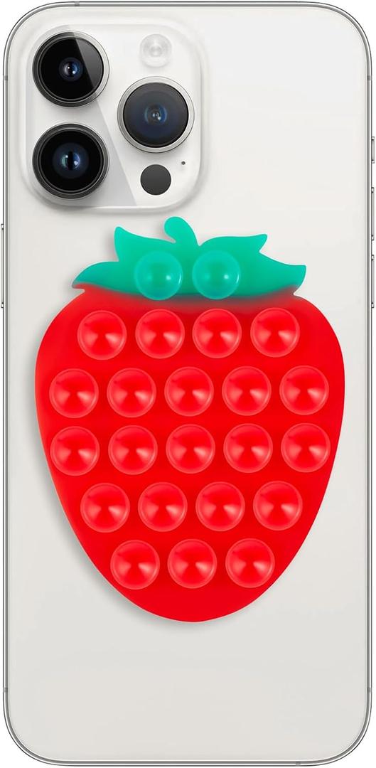 CIEO Silicone Phone Grip, Strong Suction, Fruit Shaped Phone Holder,Suitable for Selfies and Videos on Mirrors, bathrooms and Smooth Surfaces, Compatible with iPhone, Samsung.(Strawberry Shaped, red)