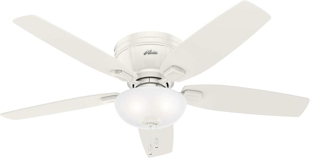Hunter 52 inch Indoor Ceiling Fan with LED Light - White Ceiling Fan with Pull Chain, For Bedroom, Living Room, or Kitchen, Low Profile Flush Mount, No Remote, 5 Blades - Kenbridge 53378, Fresh White, Large