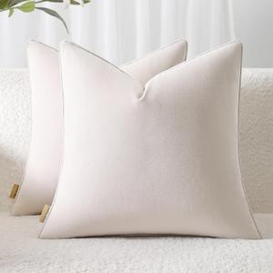 Throw Pillow Covers 18x18 Set of 2  Solid Decorative Pillow Cases for Couch, Sofa, Bed  Square Cushion Covers with Piping (No Insert) Misty White