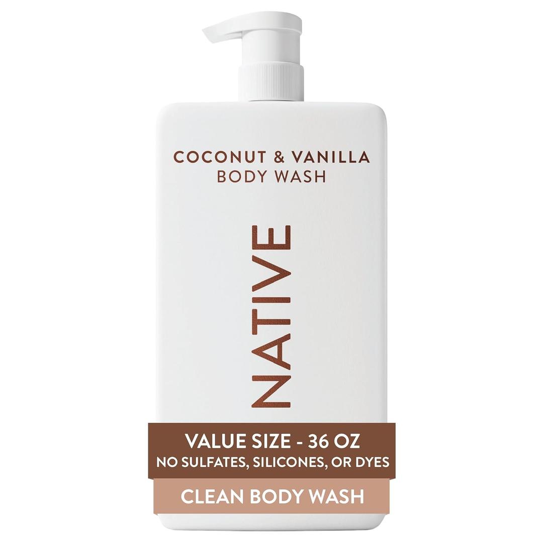 Native Body Wash for Women & Men, Coconut & Vanilla, 36 oz Pump Bottle, Sulfate-Free & Gentle