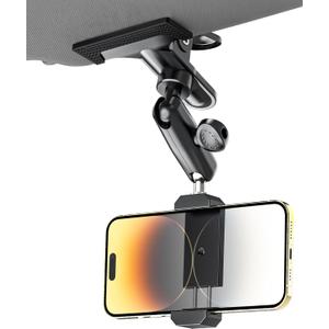 Sun Visor Car Phone Mount, Upgraded Durable All Metal - Cell Phone Holder for Car Visor, 360 Adjustable Steering Wheel Clip for iPhone 16 15 14 13 Pro Max, Glalaxy S A Serie, Z Flip,4-7" Phone