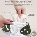 Nora's Nursery Cloth Diapers for Babies (Down to Earth) 7 Adjustable Baby Reusable Diapers, 7 Inserts & 1 Wet Bag From Newborns to Toddlers One-Size Pocket No-Leak, Washable Design to Reduce Waste