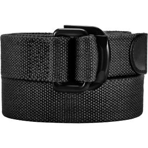 Mens Belts Plus Size Canvas Double D Ring Black Fabric Cloth All Size 39inch to 75inch (Black)
