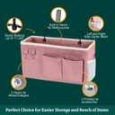 Bedside Caddy Organizer Hanging Storage Bag with Pockets for Books, Magazines, Phone, Tablet & Water Bottle  Bedside Storage for Dorm, Bunk Beds, Hospital Beds & Cribs, Pink