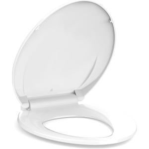 Elongated Toilet Seat, 19 Inch White Slow Close PP Plastic Toilet Cover, Quick Release Hinges, Easy Clean Stain Resistant Bathroom Seat for Standard Toilets