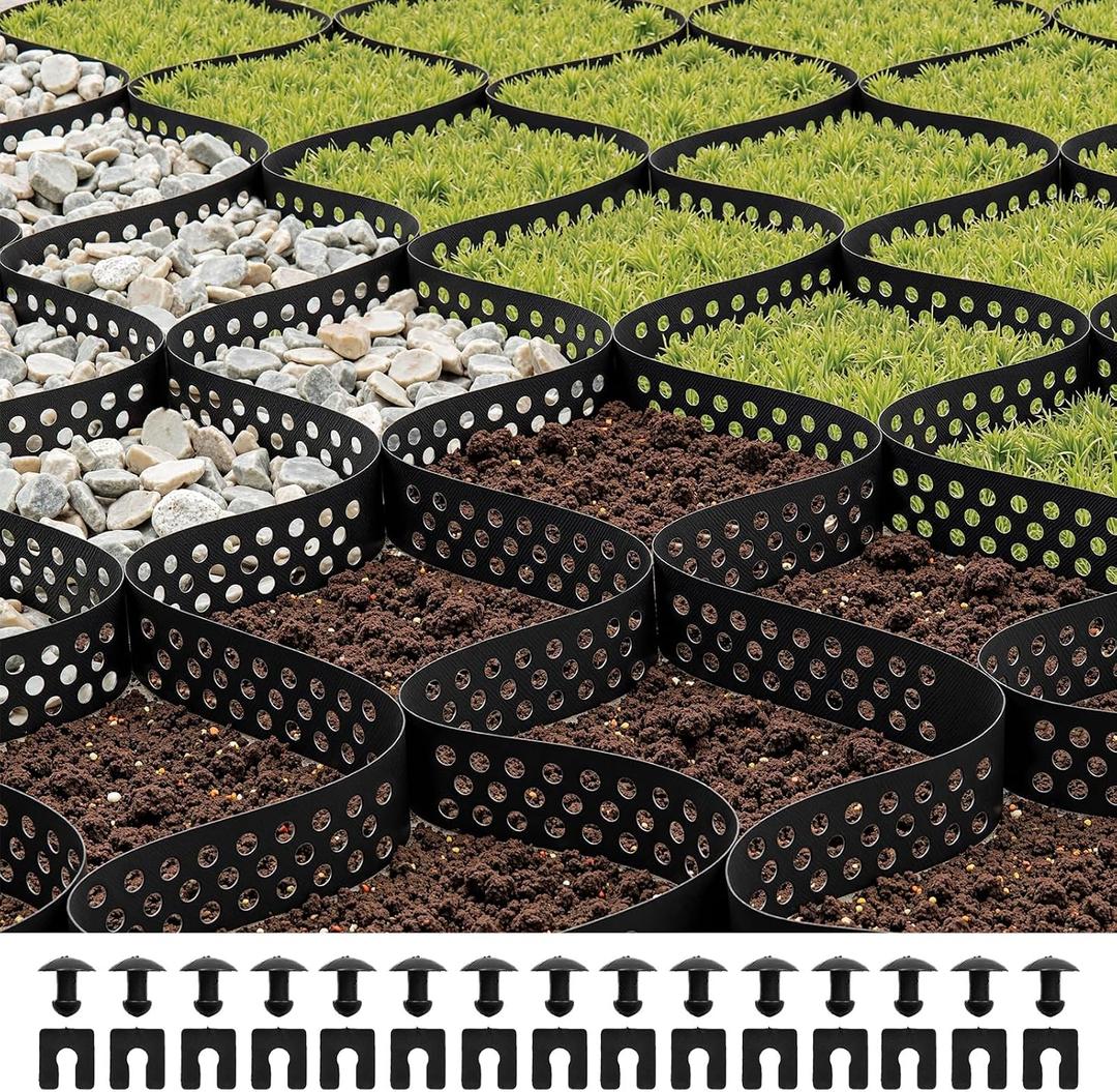 VEVOR Gravel Grid, 2 Inch Depth, 32.81 x 9.84 FT / 10000 x 3000 mm, 1880 LBS Per Sq ft Grass Ground Retainer, Permeable Geo Grids Driveway Stabilization, for Garden, Patio, Walkway, RV Parking Slopes
