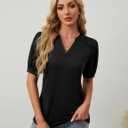 2 x BMJL 2024 Women Puff Sleeve Tops V Neck Dressy Casual Blouse Pleated Casual Summer Shirts (Black, XL)