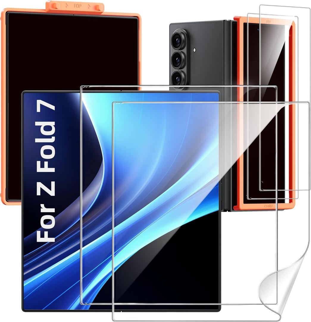 Hoerrye for Samsung Galaxy Z Fold 7 Screen Protector - [with Auto Align Frame Accessories] [2 Pack Inside Flexible TPU Film + 2 Pack Front Tempered Glass] No Creases,No Bubbles,Case Friendly