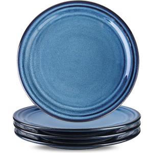 HASENSE Ceramic Dinner Plates Set of 4,10 Inch Large Porcelain Pasta and Salad Plates,Blue Stoneware Plate Set Microwave,Oven,and Dishwasher Safe