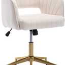 Eifizek Velvet Office Desk Chair, Modern Home Desk Chair with Wheels & Gold Base, Swivel Vanity Chair for Bedroom, Office, Living Room Vanity Study (Ivory), 19.3 inches x 23.6 inches x 35.4 inches