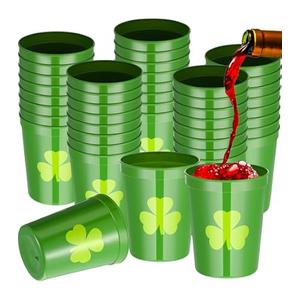 50 Pcs St Patrick's Day Plastic Cups Reusable Cups 12 oz Frosted Party Cup Bulk Green Tumbler for Birthday Decoration Baby Shower Party Supplies