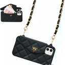 UnnFiko Wallet Case Compatible with iPhone 13, Cute Light Luxury Bag Design, Purse Flip Card Pouch Cover Soft Silicone Case with Handstrap Long Shoulder Strap (Black, iPhone 13)