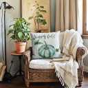 Fall Decorative Throw Pillow Covers,Autumn Pumpkin and Buffalo Check Plaid Design 18x18 Inch Cushion Cases 2Pack Happy Fall Harvest Farmhouse Home Pillowcases for Autumn Thanksgiving(Blue/Green)