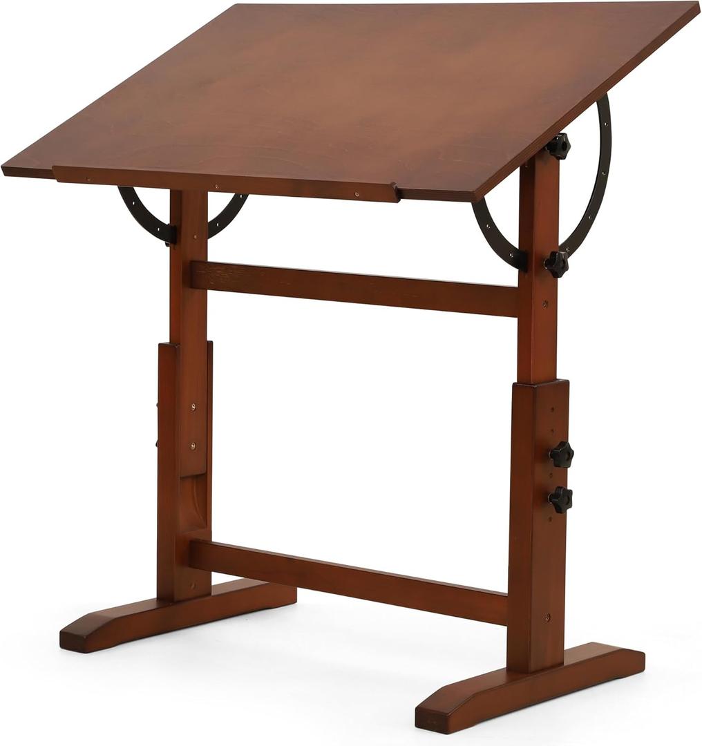 VISWIN Wood Drafting Table for Adults, 24'' x 35" Drawing Table with Adjustable Height & Angle for Art Studio, Solid Pine Wood Artist Desk for Drawing, Drafting, Writing, Reading, Sketching (Walnut)
