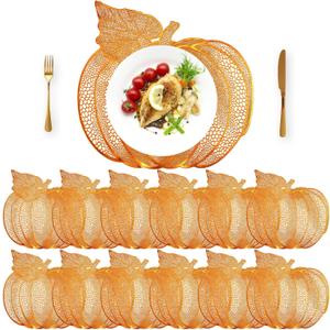 Sliner 12 Pack Thanksgiving Pumpkin Placemats 17 x 16 Inch Vinyl Metallic Pressed Fall Autumn Table Mat Decorations Farmhouse Harvest Pumpkins Round Placemats for Party Kitchen Dinning (Bronze)